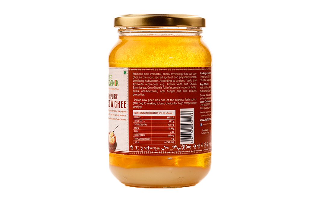 Just Organik 100% Pure Desi Cow Ghee    Jar  500 grams